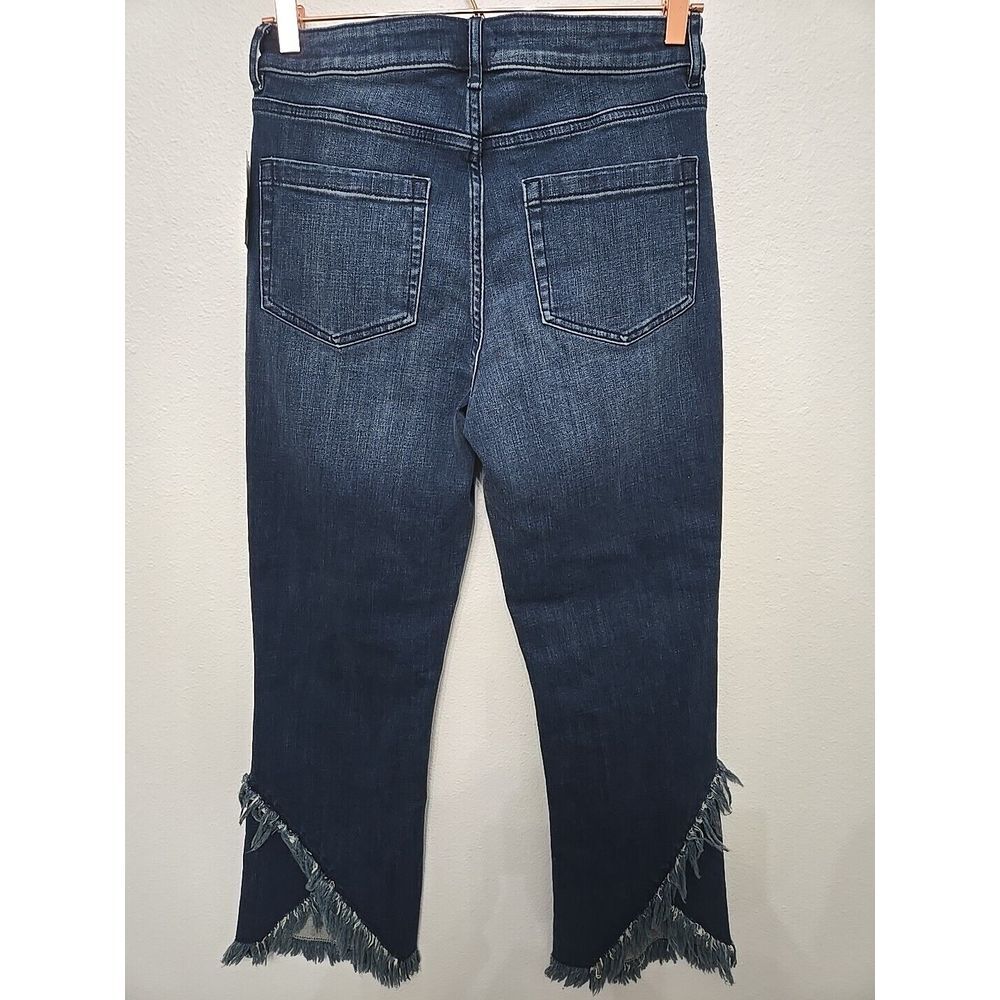 1.State Womens Tulip Hem Cropped Jeans Skinny Sz 27 Blue Fringed Frayed NWT